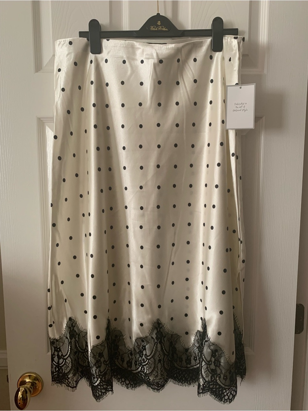 NWT Callgraphie Skirt: White w/Black Polka Dots & Lace, Midi, PullOn, XL